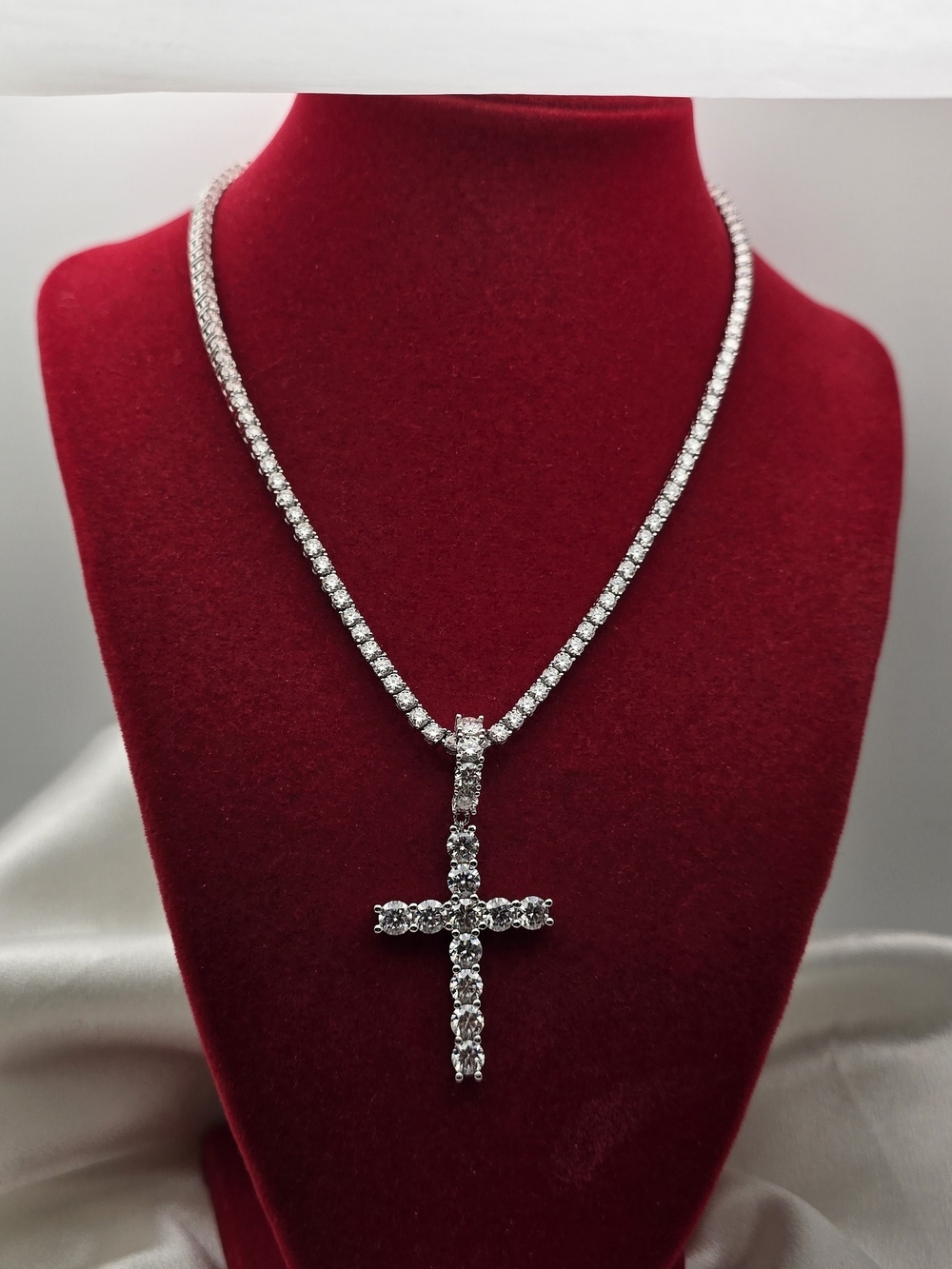 Luxury Sterling Silver 925 Moissanite Tennis Cross & Chain Bundle Set
